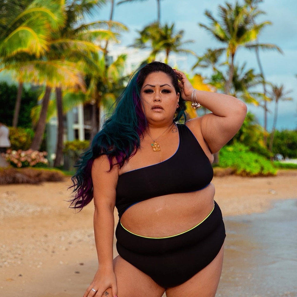 REVERSIBLE ONE PIECE SWIMSUIT BLACK/COLOUR BLOCK BLUE & LIME GREEN